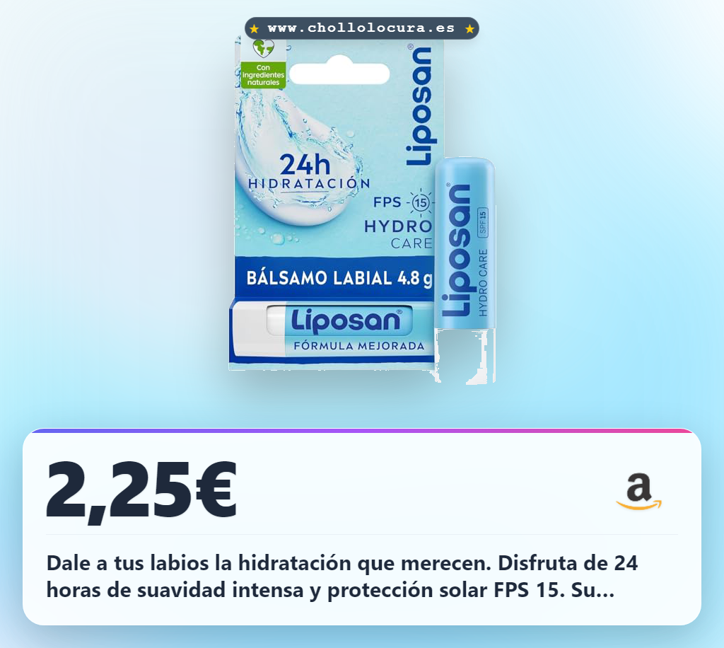 Aprovecha el bálsamo labial Liposan Hydro Care FPS 15 con 24h de hidratación y protección solar al mejor precio