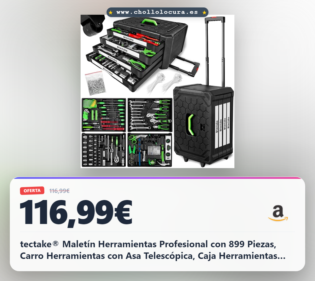 tectake® Maletín Herramientas Profesional con 899 Piezas, Carro Herramientas con Asa Telescópica, Caja Herramientas Completa con 4 Niveles, Carro de Herramientas Taller Mecánico, Bricolaje - negro