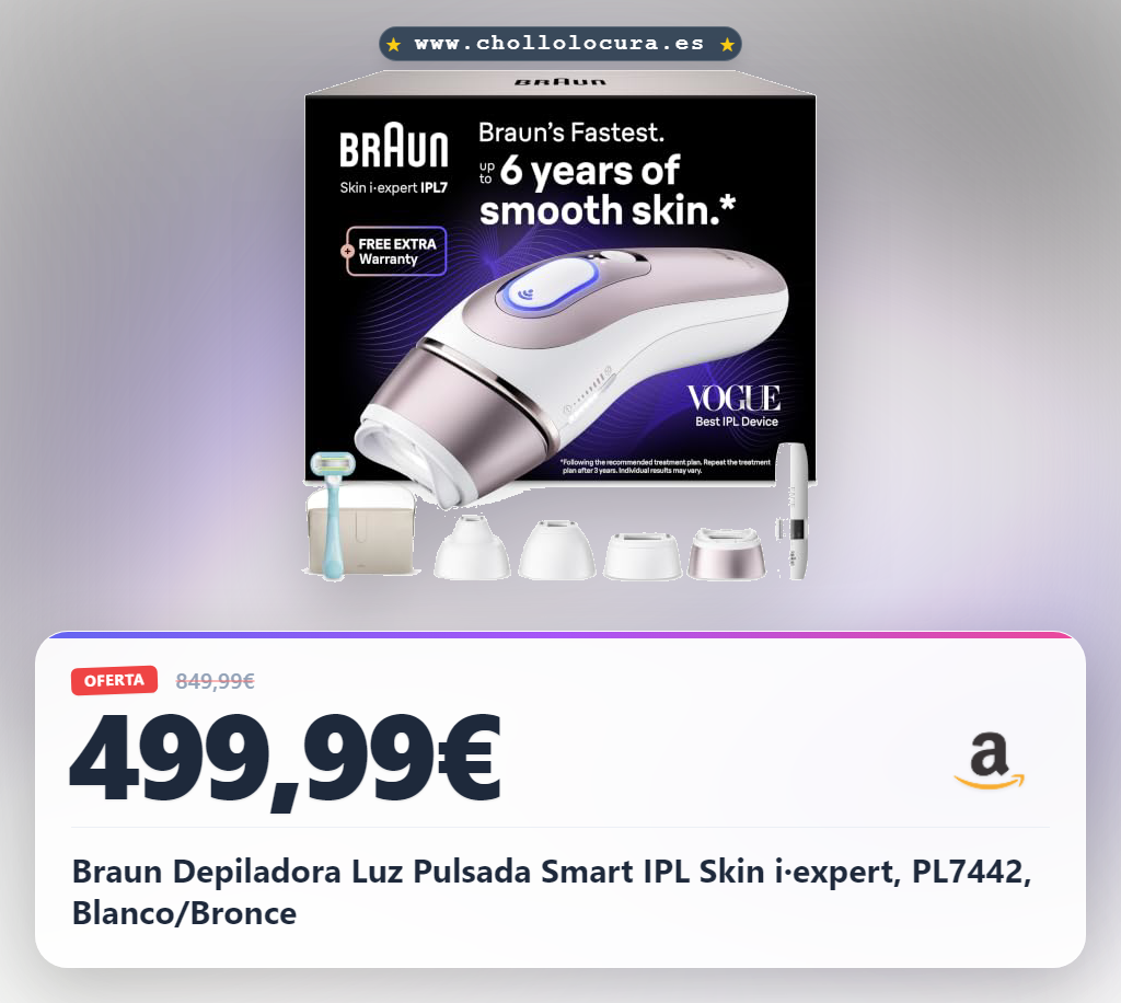 Braun Depiladora Luz Pulsada Smart IPL Skin i·expert, PL7442, Blanco/Bronce