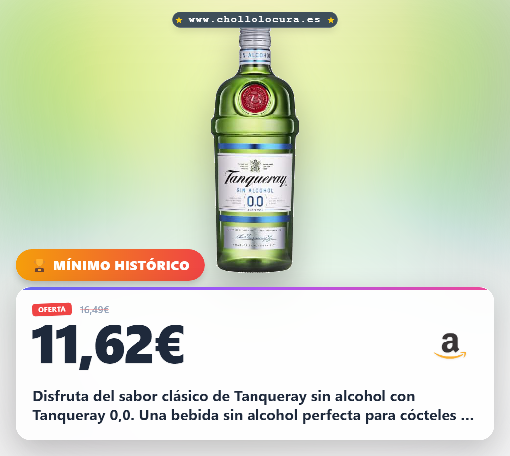 Encuentra Tanqueray 0,0 sin alcohol. Disfruta el sabor clásico de la ginebra perfecta para cócteles en oferta.