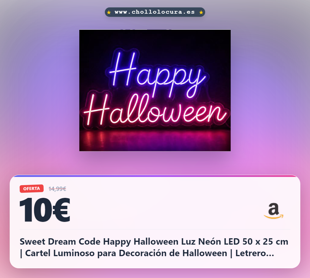 Disfruta del cartel neón LED Happy Halloween 50x25 cm: el toque festivo y elegante a precio de chollo.