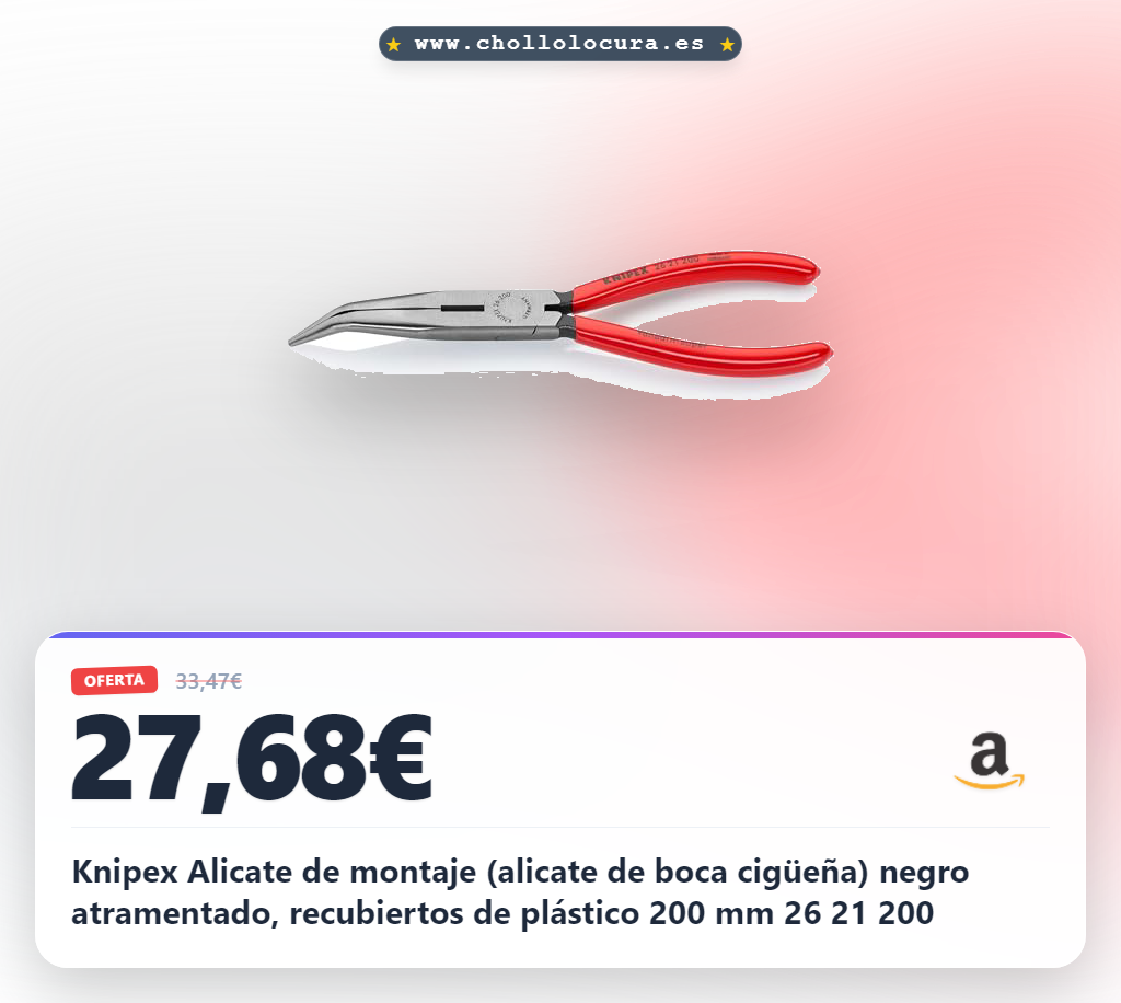 Knipex Alicate de montaje (alicate de boca cigüeña) negro atramentado, recubiertos de plástico 200 mm 26 21 200