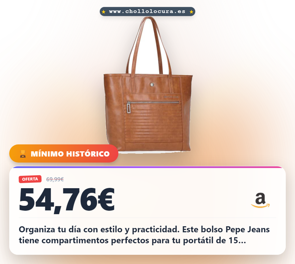 Aprovecha el bolso Pepe Jeans con compartimentos para portátil y tablet. Organización práctica y asa larga al mejor precio.