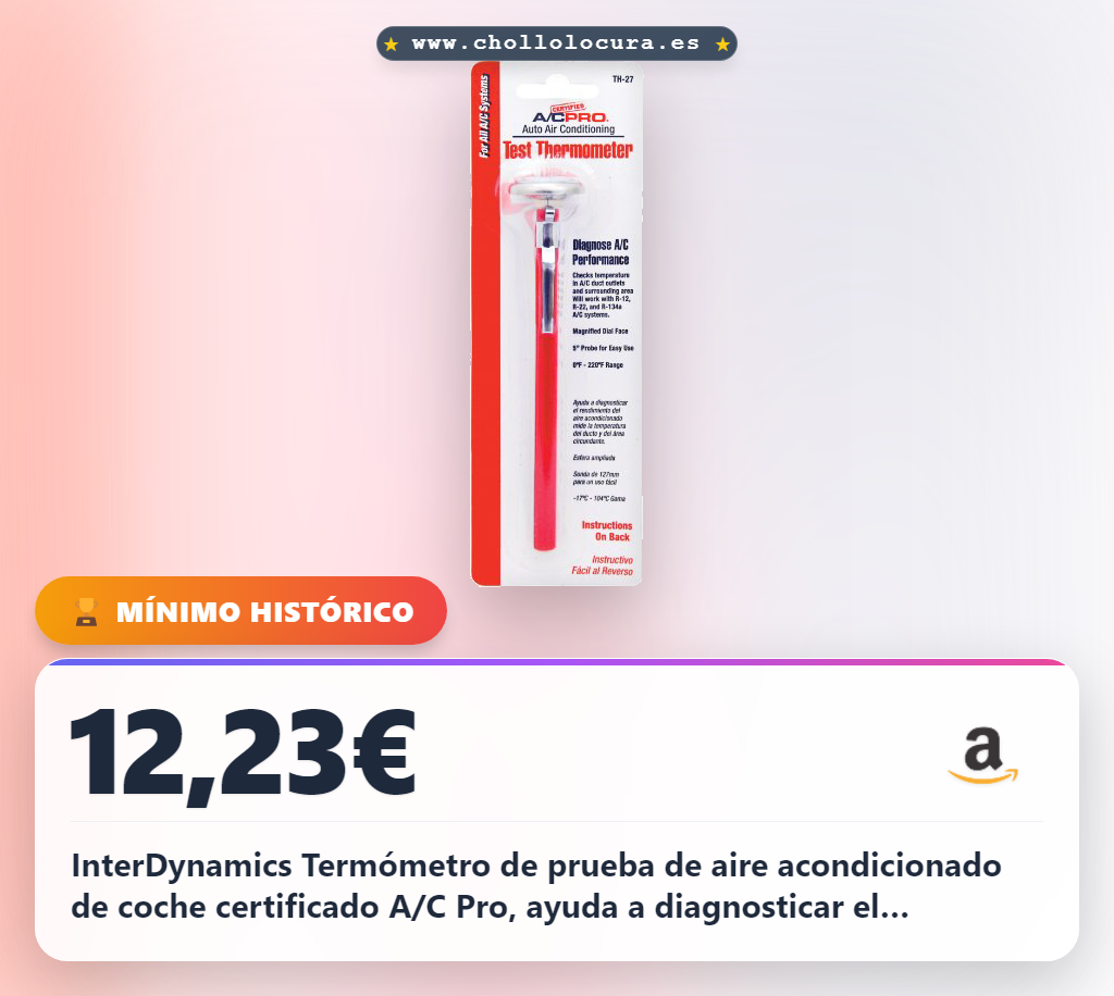 InterDynamics Termómetro de prueba de aire acondicionado de coche certificado A/C Pro, ayuda a diagnosticar el rendimiento del aire acondicionado y comprueba la temperatura del conducto de salida y la