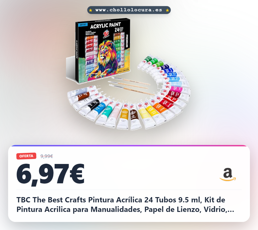 TBC The Best Crafts Pintura Acrílica 24 Tubos 9.5 ml, Kit de Pintura Acrilica para Manualidades, Papel de Lienzo, Vidrio, Madera, Modelar, para Profesionales Artistas, Niños by