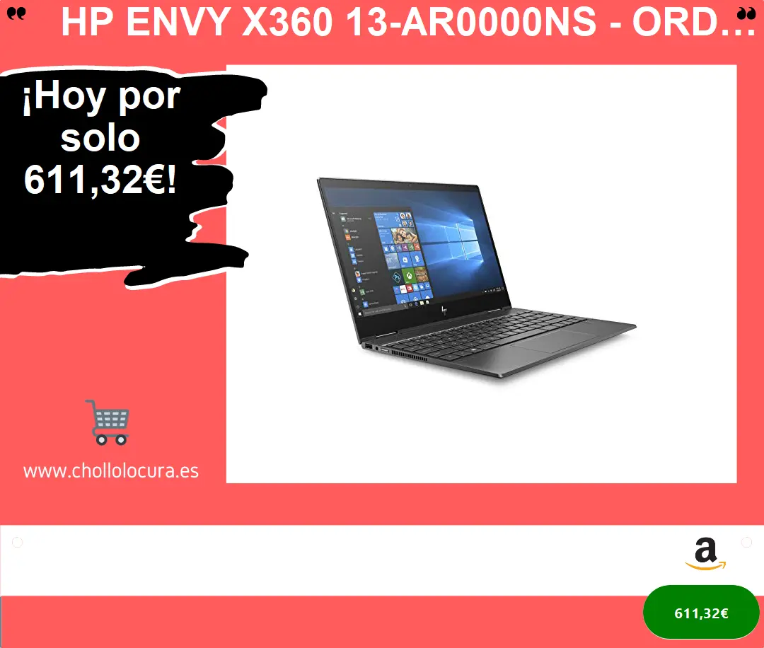 HP Envy x360 13-ar0000ns - Ordenador portátil convertible táctil de 13.3" FullHD (AMD Ryzen 5-3500U, 8GB RAM, 256GB SSD, AMD Radeon Vega 8, Windows 10) negro noche - Teclado QWERTY Español