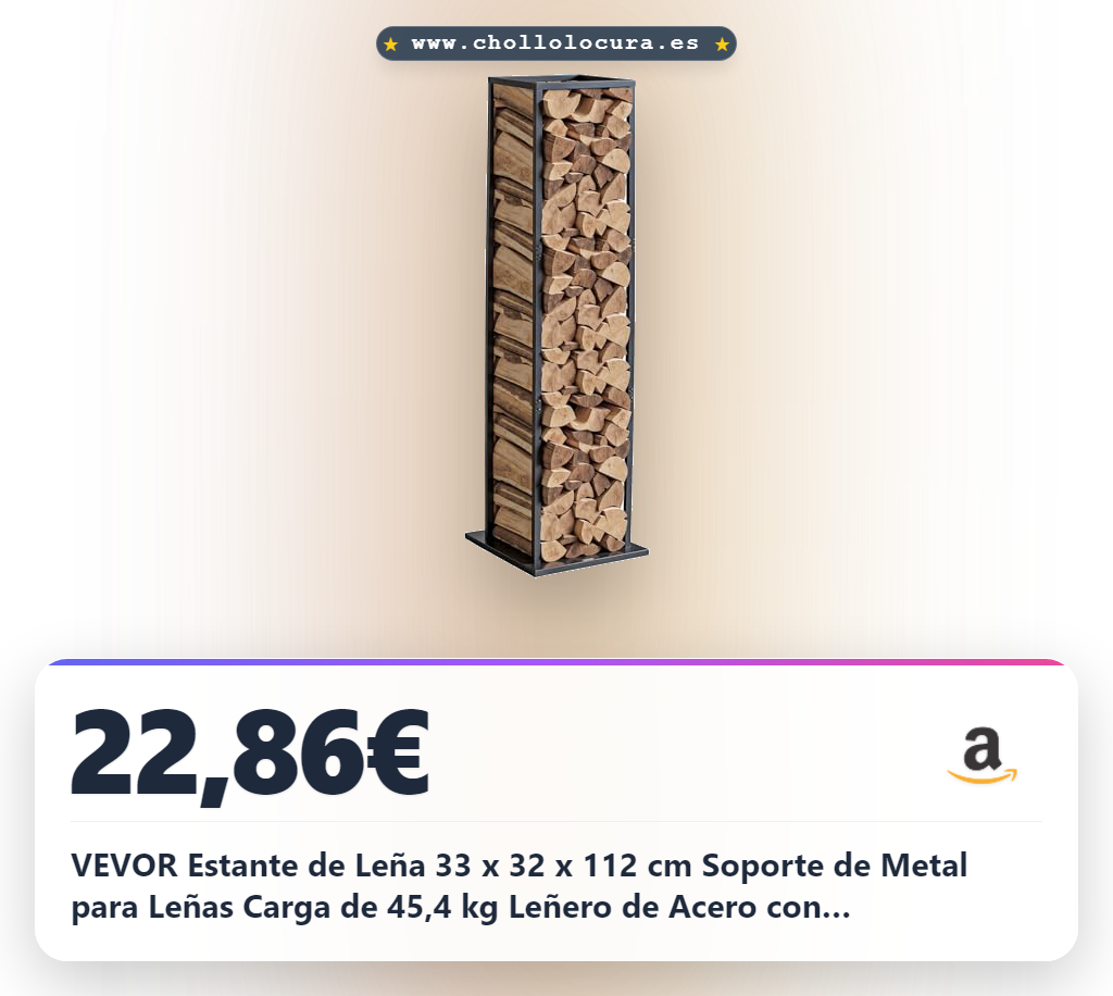 VEVOR Estante de Leña 33 x 32 x 112 cm Soporte de Metal para Leñas Carga de 45,4 kg Leñero de Acero con Recubrimiento en Polvo Resistente para Chimenea, para Interiores, Salas de Estar, Negro