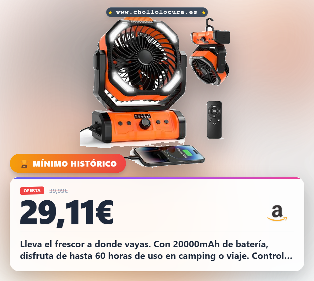 Aprovecha el ventilador portátil ELZO 20000mAh para camping y viajes con luz LED y control remoto al mejor precio