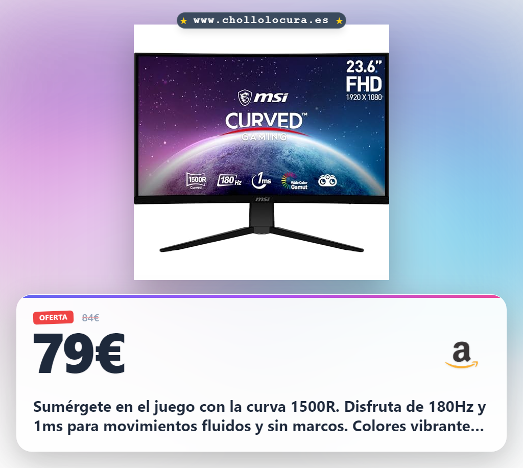 Consigue el monitor gaming MSI G2422C curvo 180Hz con 1500R y panel VA FHD para juego inmersivo