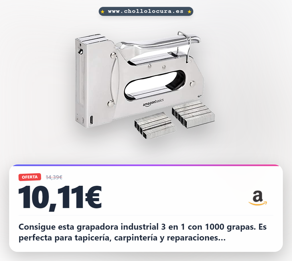 Obtén la grapadora industrial 3 en 1 de 1000 grapas. Perfecta para tapizados y reparaciones al mejor precio.
