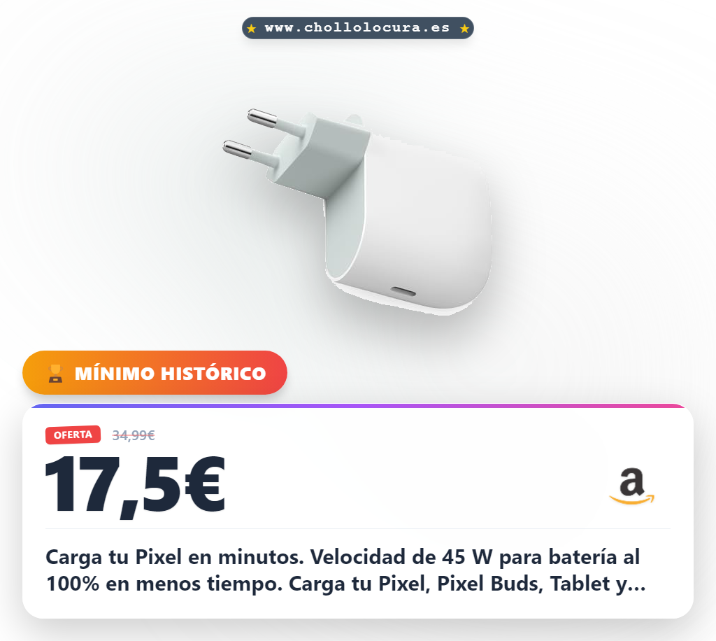 Cargador USB-C de 45 W de Google - Cargador de teléfono Pixel de Carga rápida - Compatible con los Productos de Creado por Google y Otros Dispositivos USB-C® - Nieve