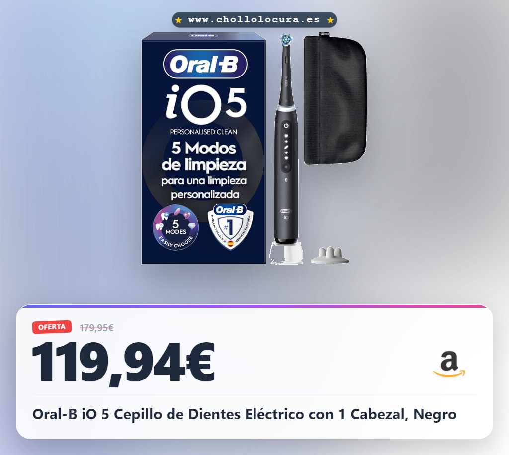 Oral-B iO 5 Cepillo de Dientes Eléctrico con 1 Cabezal, Negro