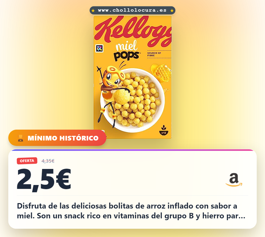 Aprovecha los Cereales Miel Pops de arroz inflado con sabor a miel y vitaminas B en oferta histórica