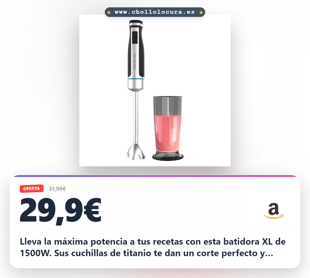 Consigue la batidora de mano PowerGear 1500 XL con cuchilla de titanio y 21 velocidades al mejor precio