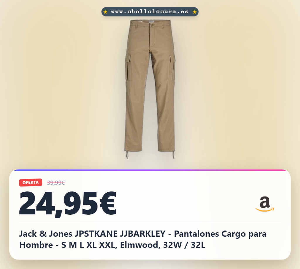 Jack & Jones JPSTKANE JJBARKLEY - Pantalones Cargo para Hombre - S M L XL XXL, Elmwood, 32W / 32L