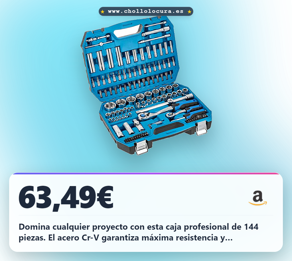 Aprovecha la caja de herramientas profesional de 144 piezas con llaves de vaso 1/4 y 1/2.