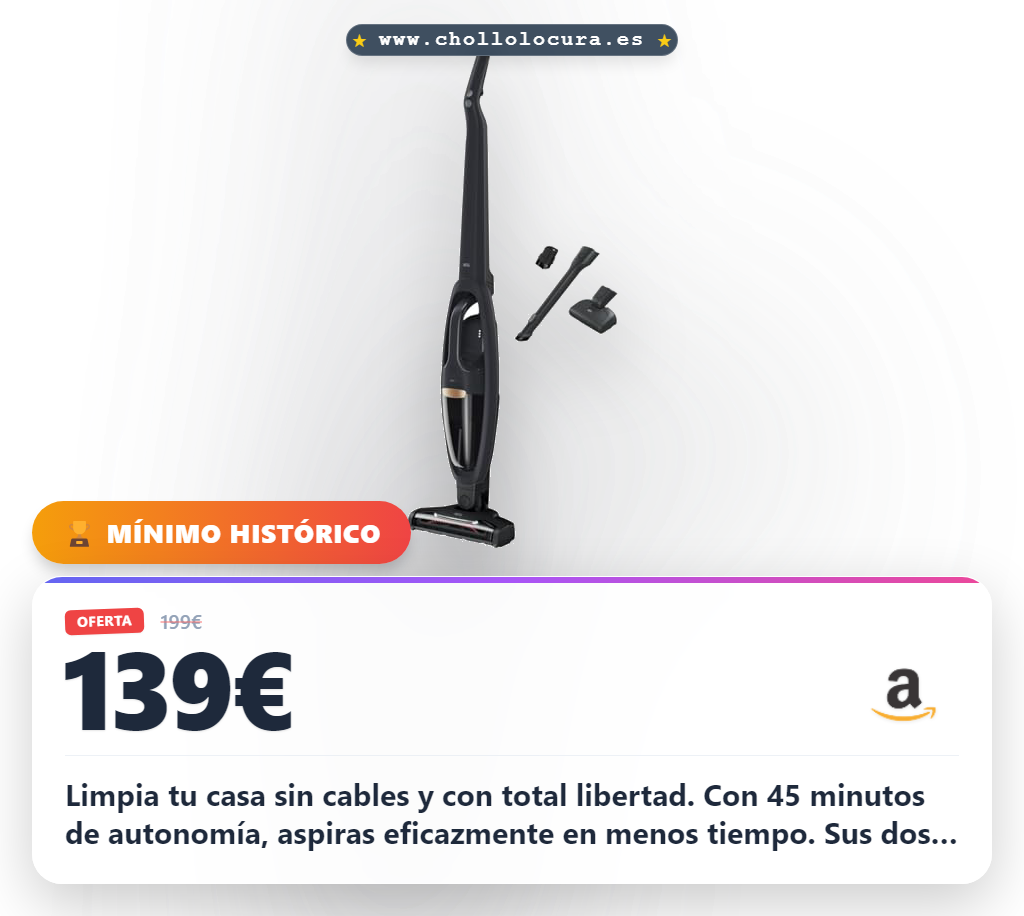 Aprovecha la aspiradora sin cable AEG 18V con batería de 45 minutos y depósito de 0,3L en oferta histórica