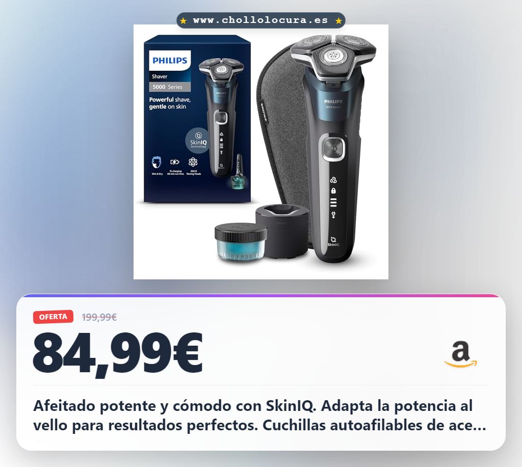 Consigue la afeitadora eléctrica Philips Serie 5000 Wet & Dry con tecnología SkinIQ en oferta histórica