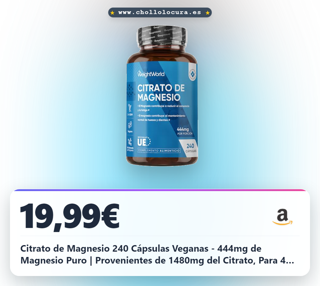 Citrato de Magnesio 240 Cápsulas Veganas - 444mg de Magnesio Puro | Provenientes de 1480mg del Citrato, Para 4 Meses,Contribuye a la Reducción del Cansancio y la Fatiga (EFSA),Sin Gluten ni OGM