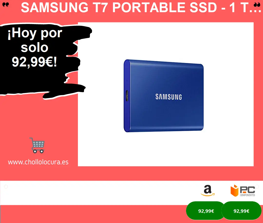 Samsung T7 Portable SSD - 1 TB - USB 3.2 Gen.2 External SSD Indigo Blue (MU-PC1T0H/WW)