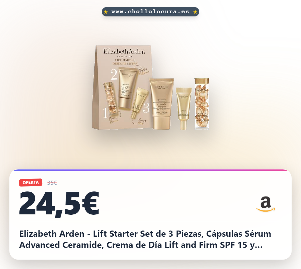 Elizabeth Arden - Lift Starter Set de 3 Piezas, Cápsulas Sérum Advanced Ceramide, Crema de Día Lift and Firm SPF 15 y Crema de Ojos, Set de Skincare Antiedad Adaptado para Viaje