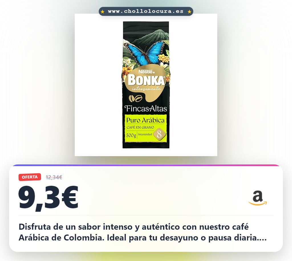 Aprovecha el café Arábica de Colombia Bonka Grano Puro 500g con notas de cacao y frutas tropicales en oferta