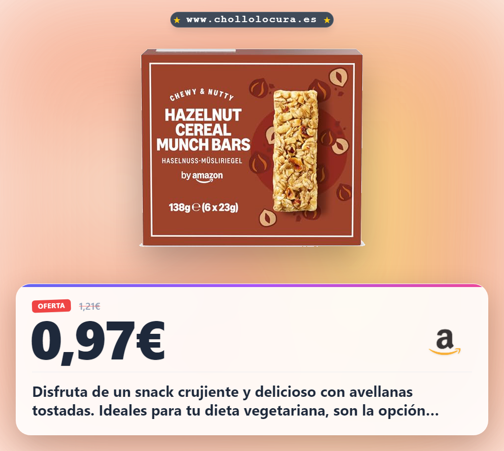 Aprovecha estas barritas de cereales con avellanas tostadas para un snack vegetariano al mejor precio de oferta