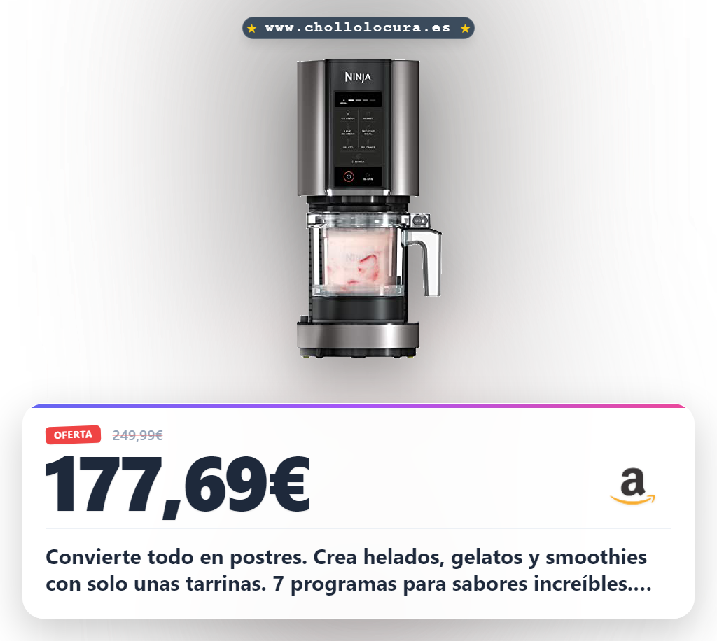 Ninja CREAMi Heladera multifunción, 1,4 l de capacidad, 2 tarrinas, 7 programas, Helado, Gelato, Sorbete, Smoothie bowl, Batido y más, en negro y plata, NC302EU