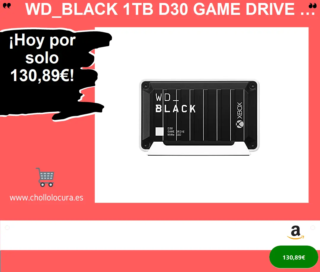 WD_BLACK 1TB D30 Game Drive SSD para Xbox Memoria de estado sólido externa hasta 900 MB/s con un mes de Xbox Game Pass compatible con Xbox y PC