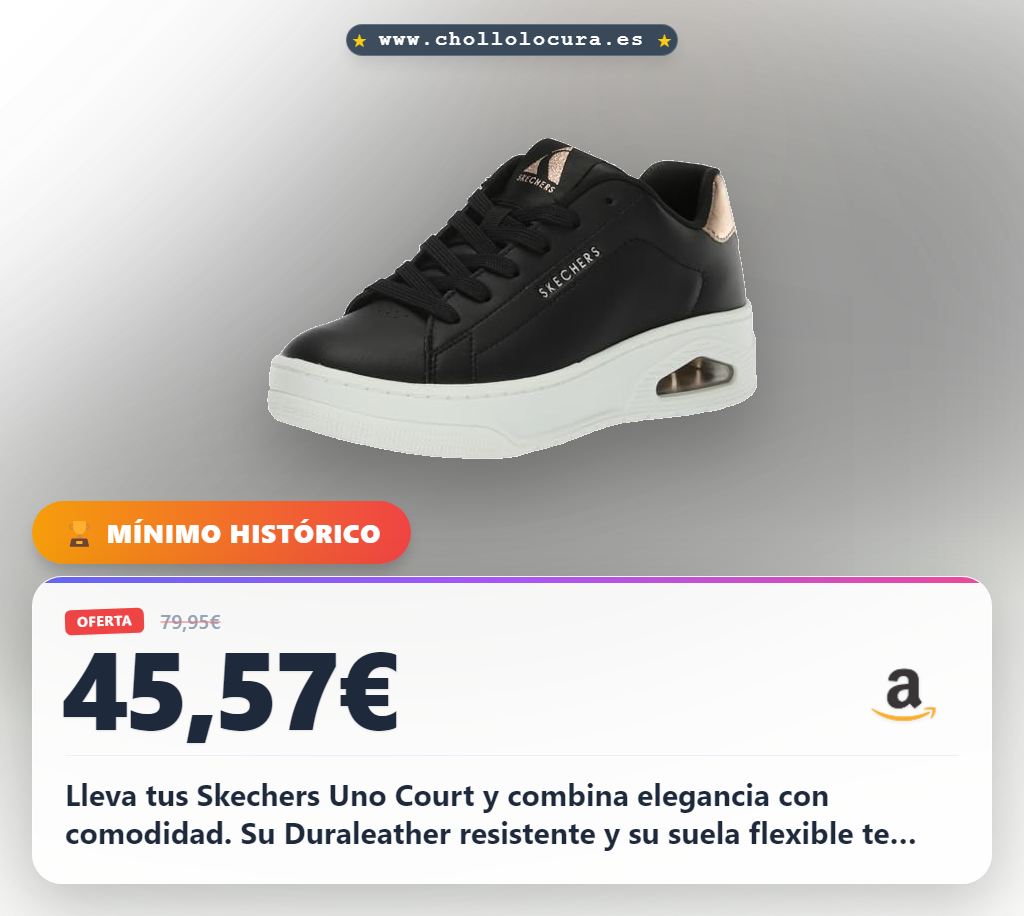 Disfruta de las zapatillas Skechers Uno Court en negro oro rosa con cuero duradero y máxima comodidad a precio de chollo