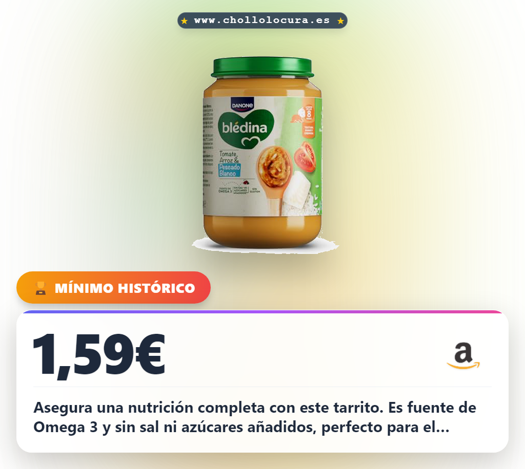 Aprovecha el tarrito de tomate arroz y pescado blanco para bebé con Omega 3 y sin sal ni gluten al mejor precio