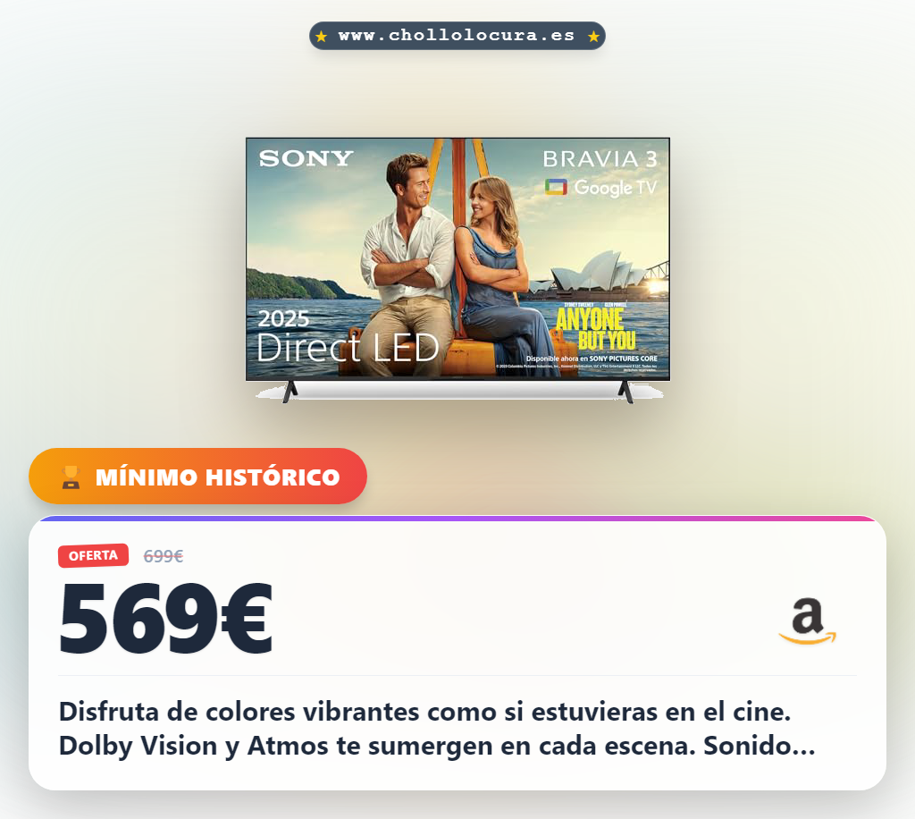 Sony BRAVIA 3, Direct LED TV 55 Pulgadas, Altavoz X-Balanced, Dolby Vision/Atmos, Google TV 2025, Apple AirPlay 2, Eco Dashboard 2, Menú del Juego 2, Smart TV, K55S32, 55", Negro