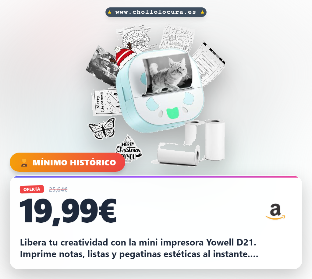 Consigue la mini impresora Yowell D21 para pegatinas y notas en oferta histórica