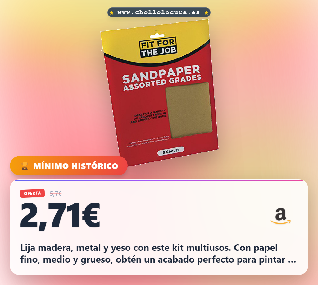 Aprovecha este kit de 5 hojas de papel de lija multiusos para madera, metal y yeso. Fino, medio y grueso al mejor precio.