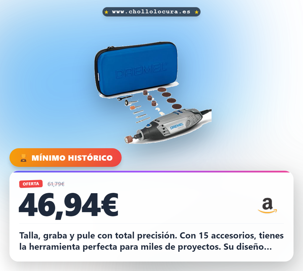 Aprovecha la multiherramienta Dremel 3000 con 15 accesorios para tallar y grabar con precisión a precio de chollo