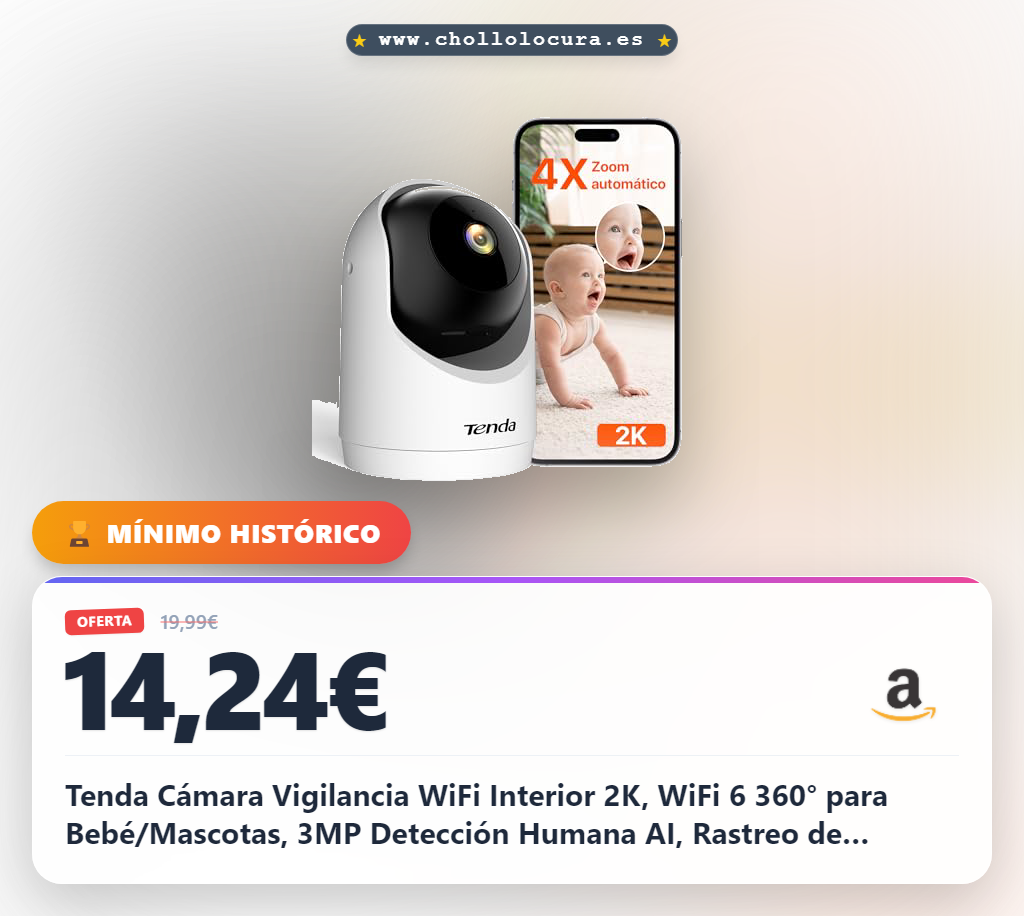 Tenda Cámara Vigilancia WiFi Interior 2K, WiFi 6 360° para Bebé/Mascotas, 3MP Detección Humana AI, Rastreo de Movimiento, Visión Nocturna, Audio, Sin Suscripción Obligatoria