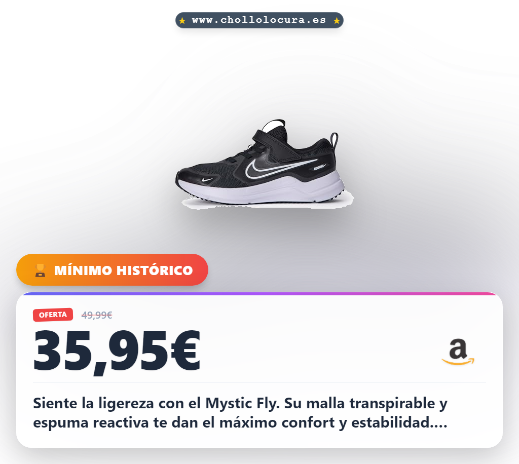 Logra este chollo: Nike Mystic Fly con malla transpirable y amortiguación reactiva al mejor precio. ¡No te lo pierdas!