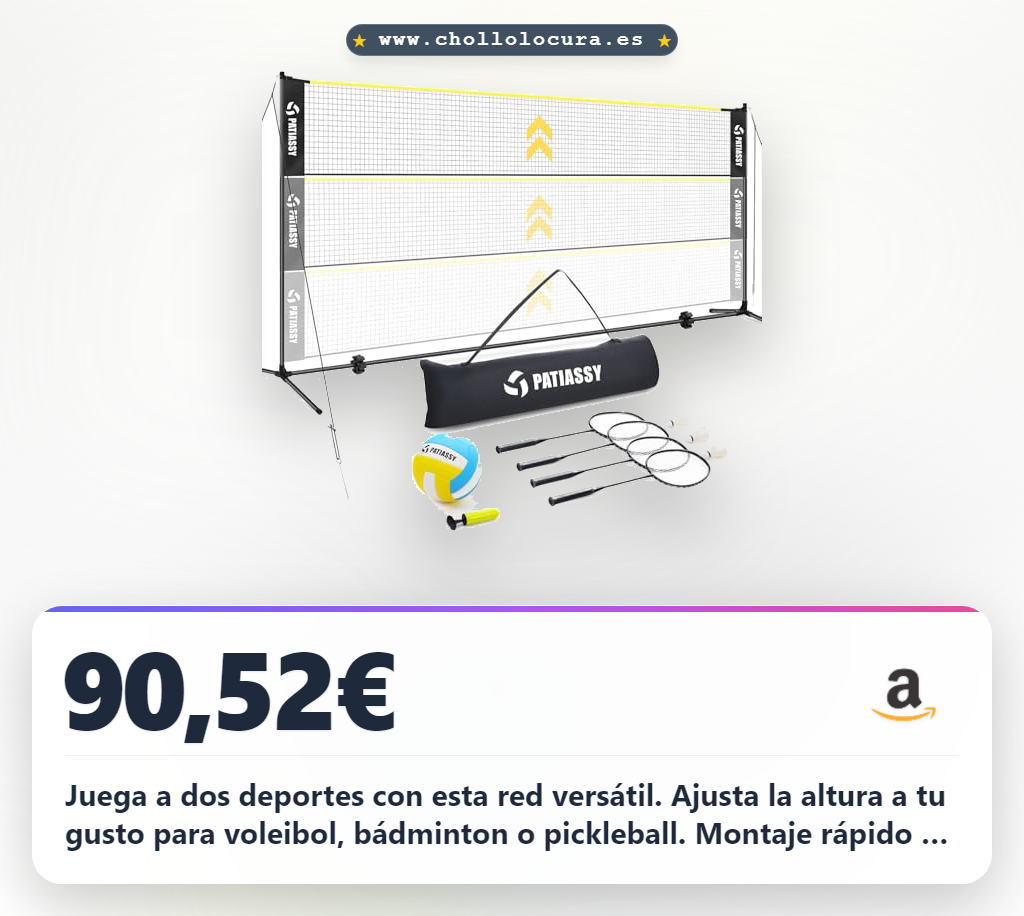 Consigue el juego 2 en 1 de red de bádminton y voleibol de 5,2 m ajustable. Ideal para exterior en oferta histórica al mejor precio del año.