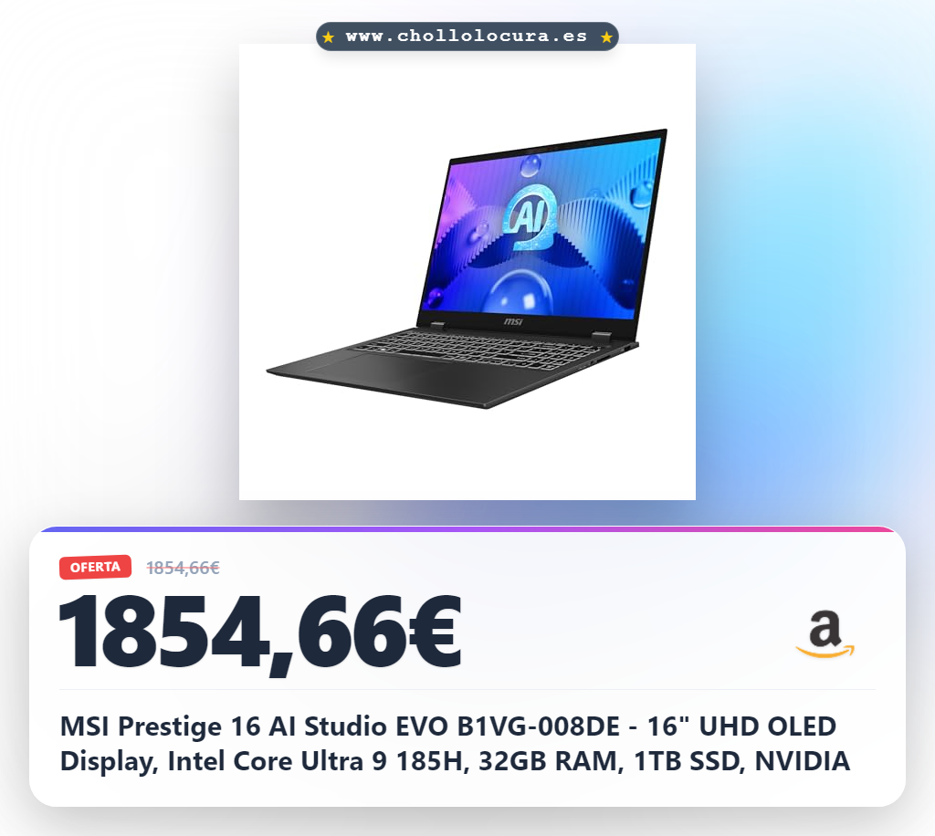 MSI Prestige 16 AI Studio EVO B1VG-008DE - 16" UHD OLED Display, Intel Core Ultra 9 185H, 32GB RAM, 1TB SSD, NVIDIA