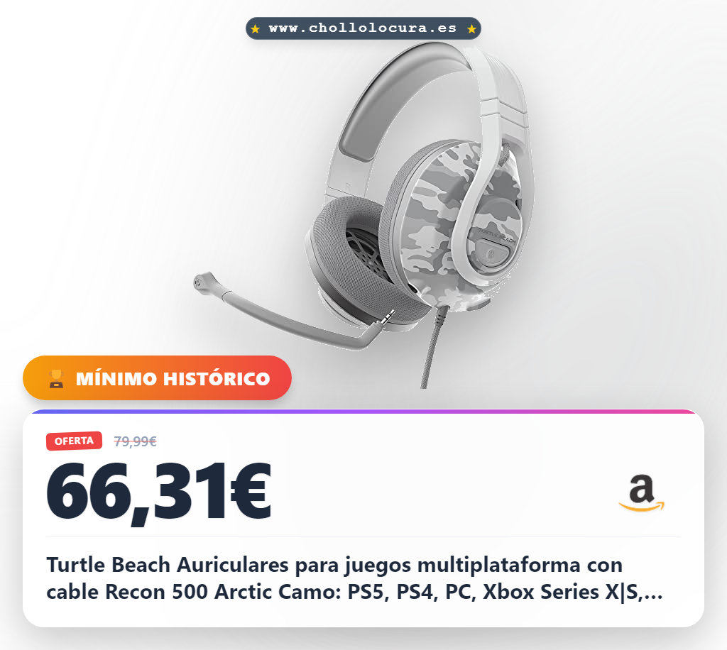Turtle Beach Auriculares para juegos multiplataforma con cable Recon 500 Arctic Camo: PS5, PS4, PC, Xbox Series X|S, Xbox One y Nintendo Switch para PlayStation 4