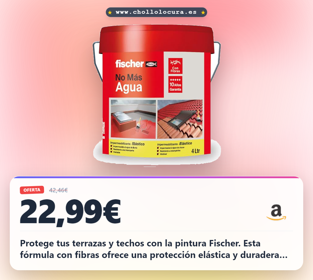Aprovecha la pintura impermeabilizante Fischer con fibras para terrazas y techos. Protección elástica y resistente al agua al mejor precio
