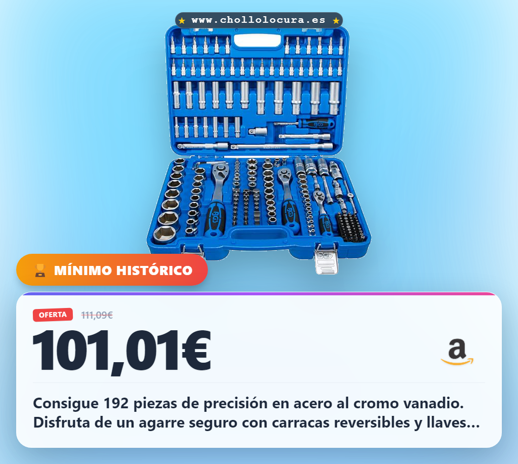 Aprovecha este juego de llaves de vaso hexagonal con carracas reversibles y 192 piezas de precisión al mejor precio