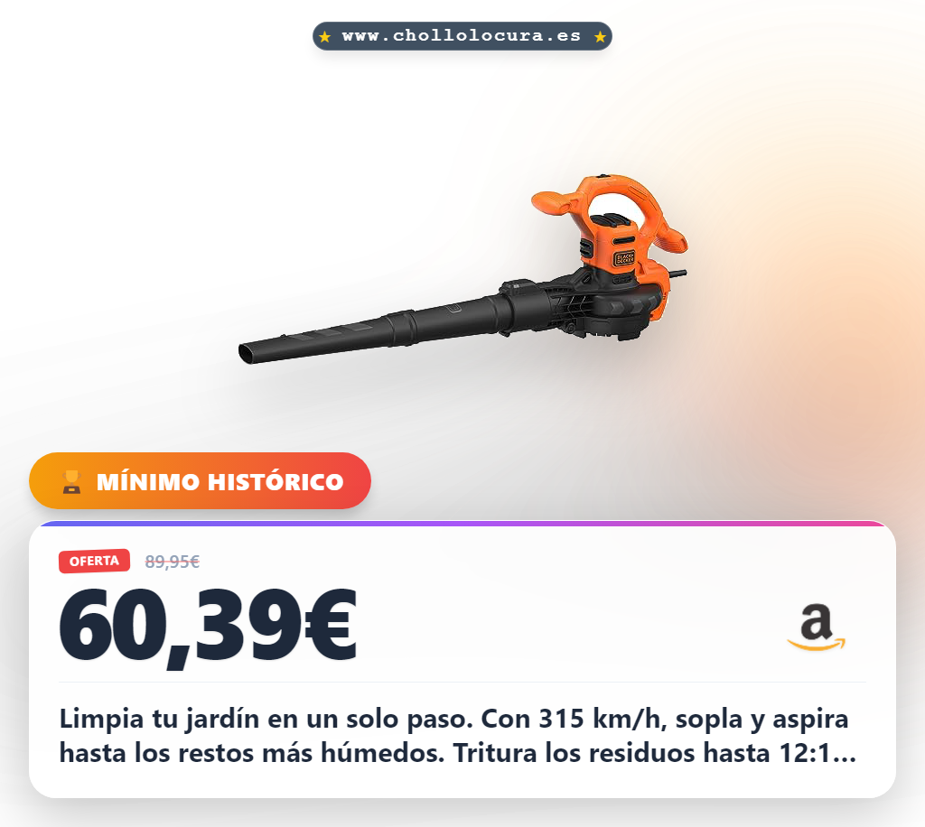 Llévate el soplador aspirador y triturador BLACK+DECKER 3 en 1 con 315 km/h al mejor precio