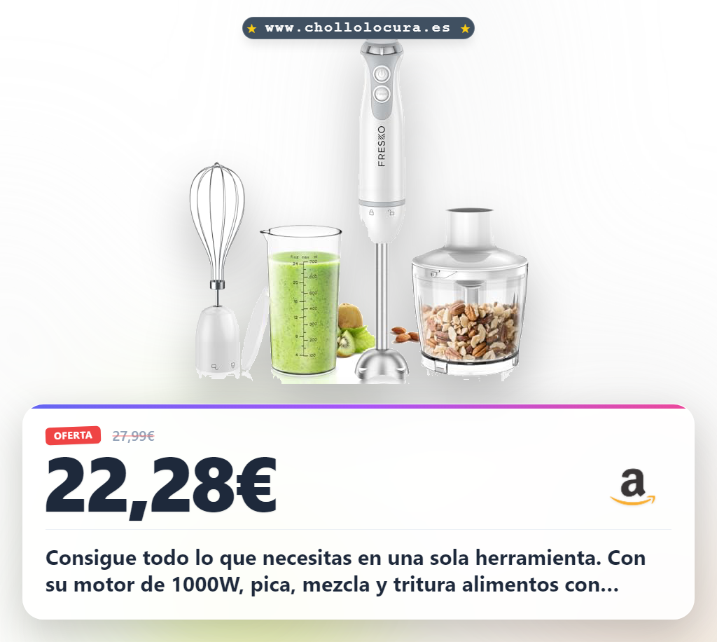 Consigue la batidora de mano 4 en 1 de 1000W acero inoxidable con modo turbo al mejor precio