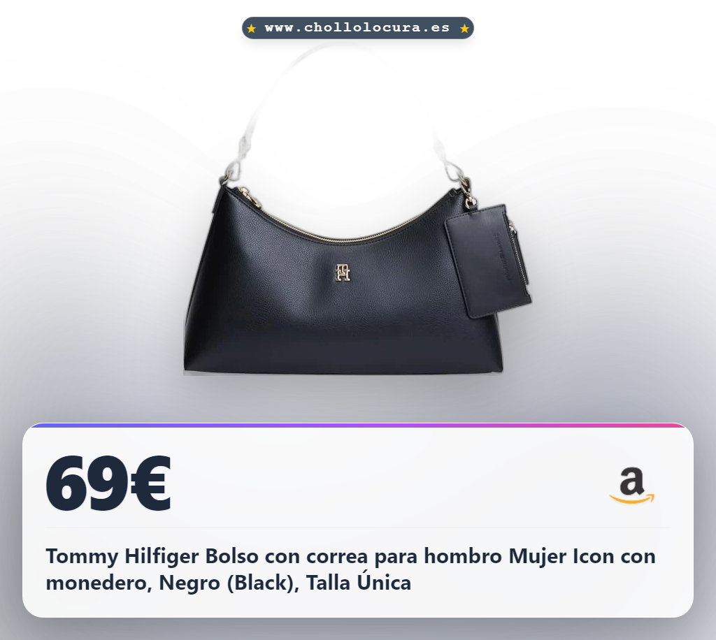 Tommy Hilfiger Bolso con correa para hombro Mujer Icon con monedero, Negro (Black), Talla Única