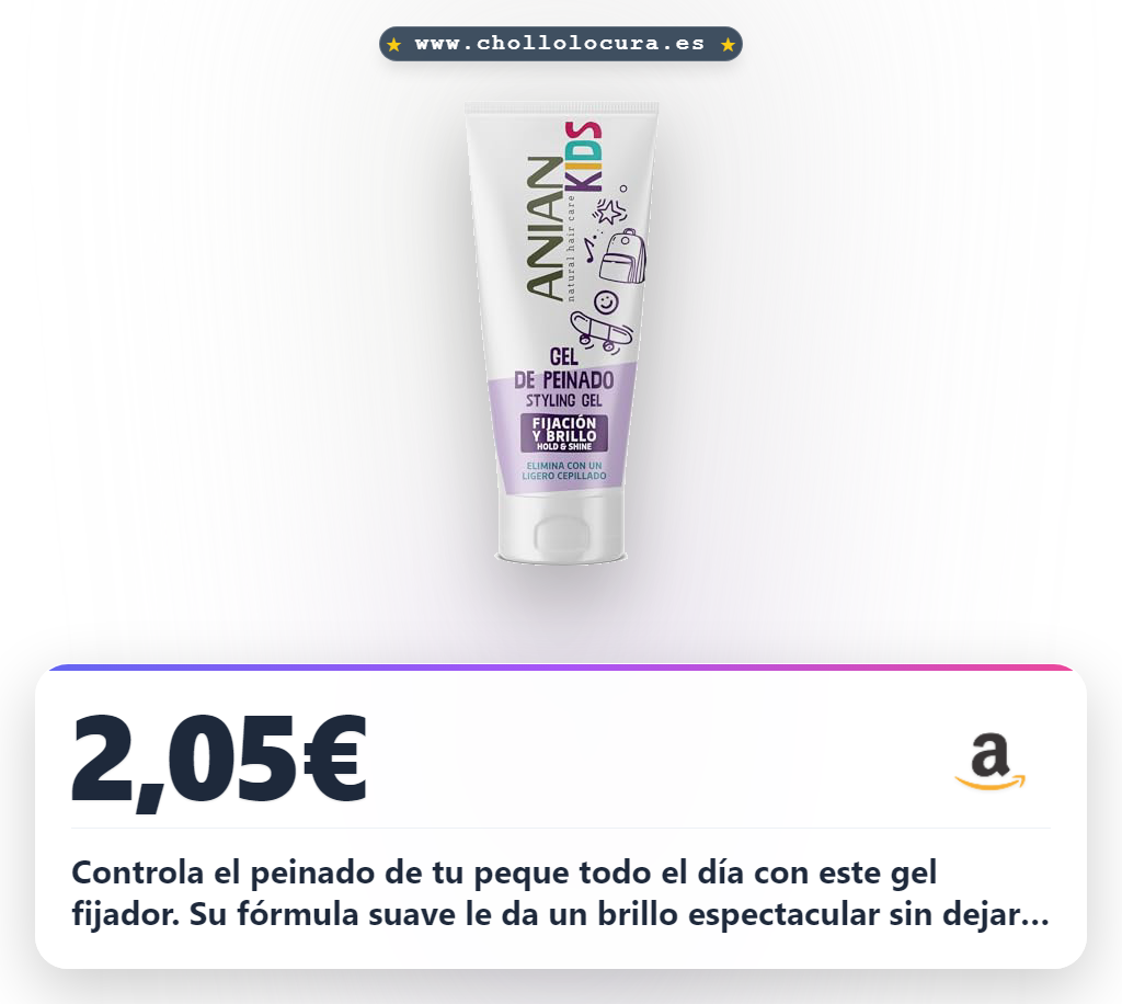 Controla el peinado de tu peque todo el día con este gel fijador. Su fórmula suave le da un brillo espectacular sin dejar residuos pegajosos. Es seguro y no irrita el cuero cabelludo, perfecto para un uso diario cómodo y saludable.
