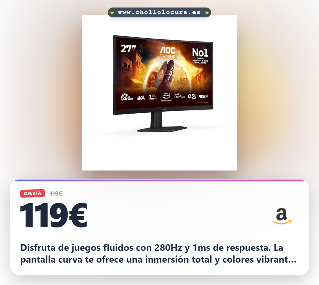 Consigue monitor gaming AOC C27G4ZXE 280Hz con panel VA y 1ms para fluidez total
