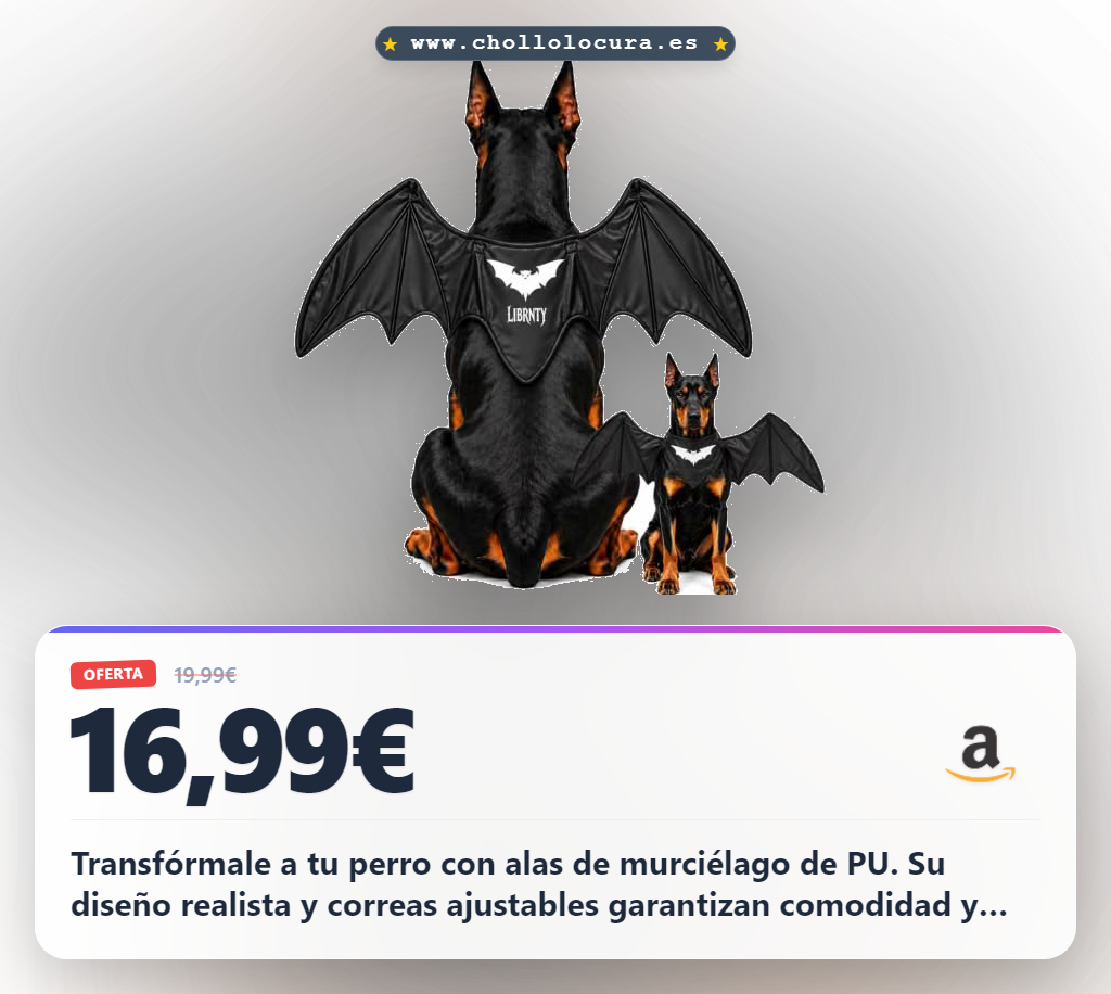 Disfruta este disfraz de alas de murciélago LIBRNTY para perro. Diseño realista y cómodo a precio de chollo.