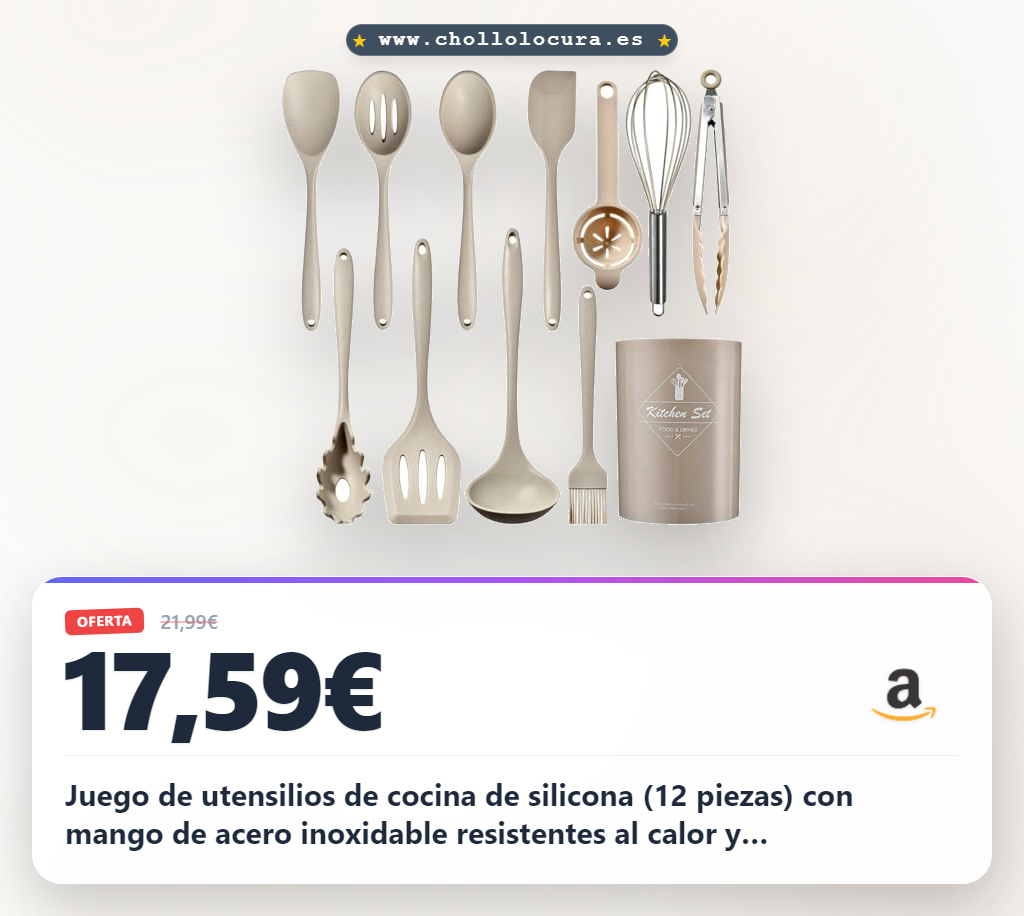 Juego de utensilios de cocina de silicona (12 piezas) con mango de acero inoxidable resistentes al calor y antiadherentes con soporte para utensilios aptos para lavavajillas color Caqui (sin BPA)