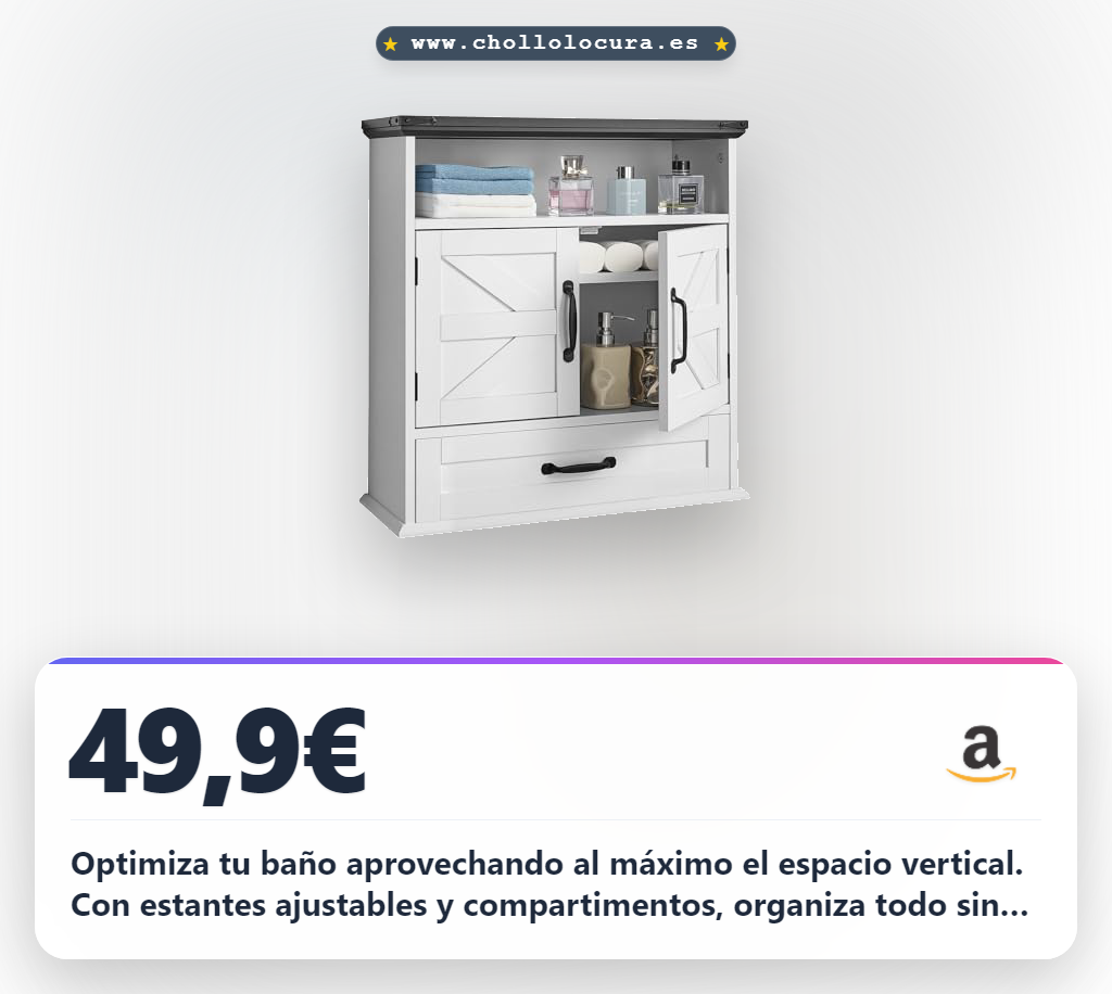 Obtén este armario de pared para baño con estantes ajustables y 3 niveles para organizar tu espacio al mejor precio del año.
